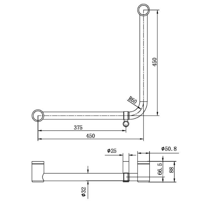 Nero Mecca Care 32mm Ambulant 90 Degree Bent Tube 450x450mm Brushed Bronze