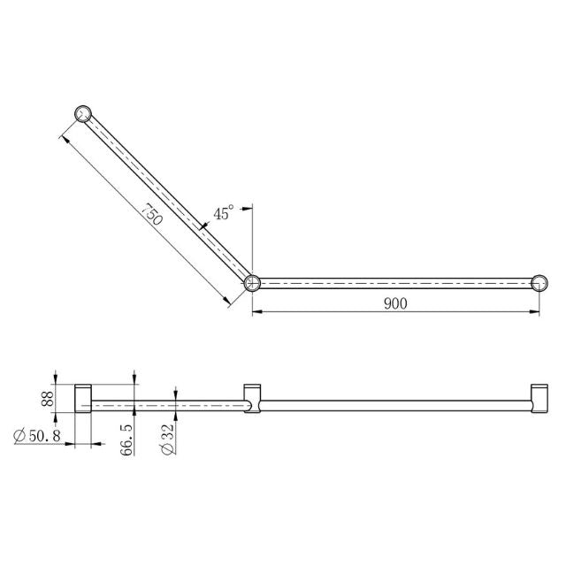 Nero Mecca Care 32mm DDA Grab Rail Set 45 Degree 750x900mm Matte Black