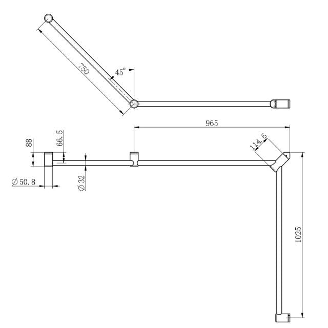 Nero Mecca Care 32mm DDA Toilet Grab Rail Set 45 Degree Continuous 750x965x1025mm Matte Black