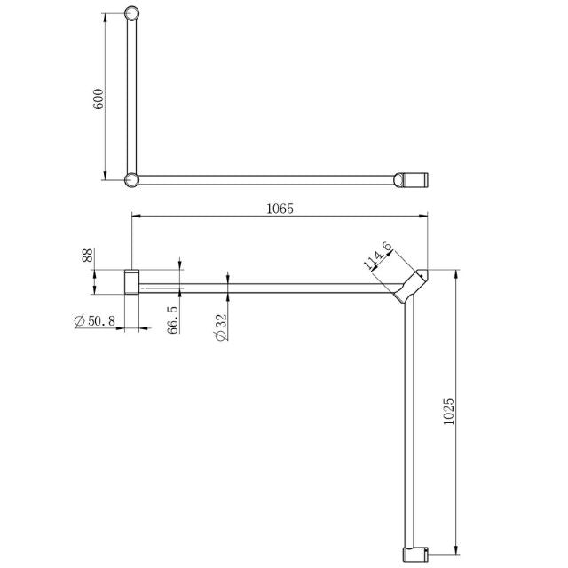 Nero Mecca Care 32mm DDA Toilet Grab Rail Set 90 Degree Continuous 600x1065x1025mm Matte Black