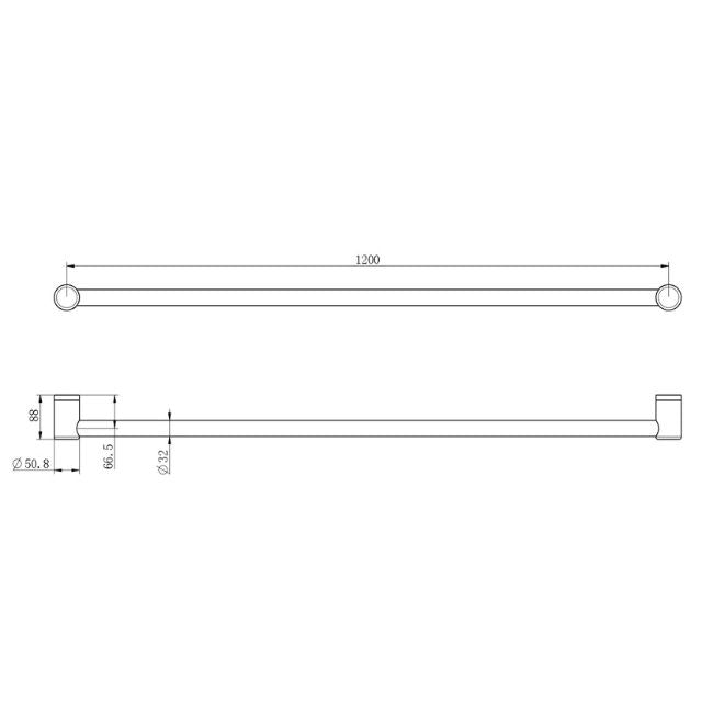 Nero Mecca Care 32mm Grab Rail 1200mm Matte Black