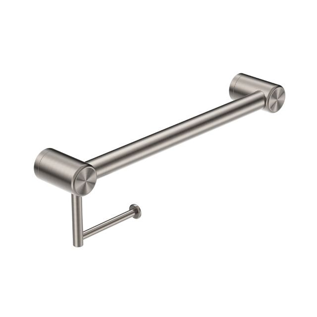 Nero Mecca Care 32mm Grab Rail With Toilet Roll Holder 450mm Brushed Nickel