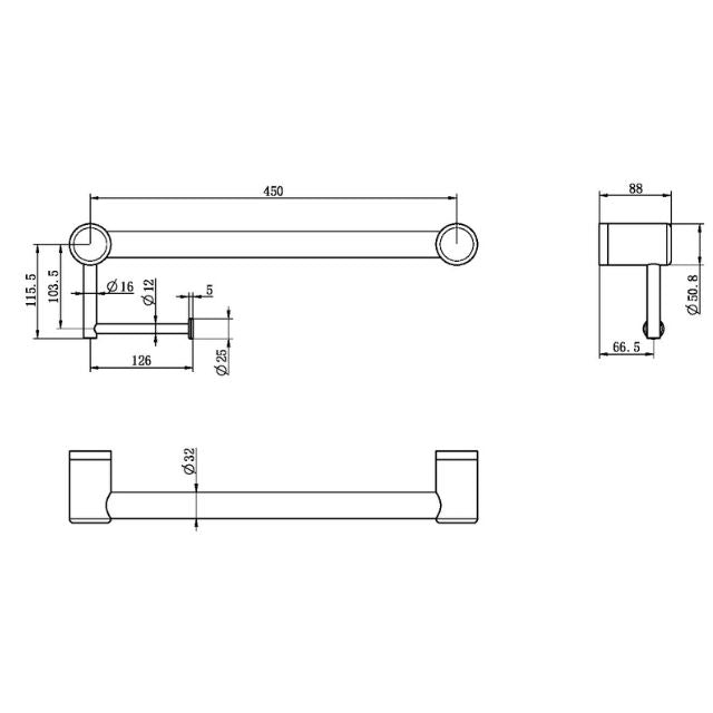 Nero Mecca Care 32mm Grab Rail With Toilet Roll Holder 450mm Chrome
