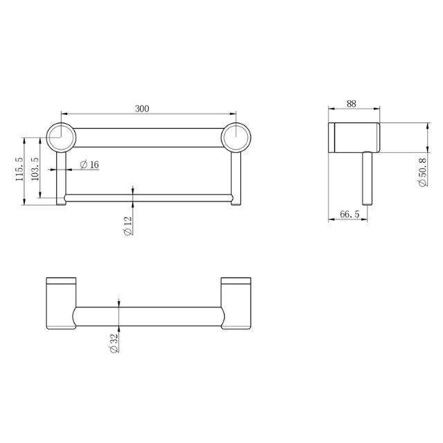 Nero Mecca Care 32mm Grab Rail With Towel Holder 300mm Brushed Gold