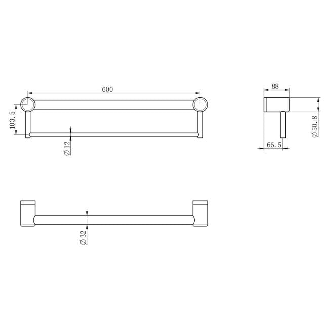 Nero Mecca Care 32mm Grab Rail With Towel Holder 600mm Matte Black