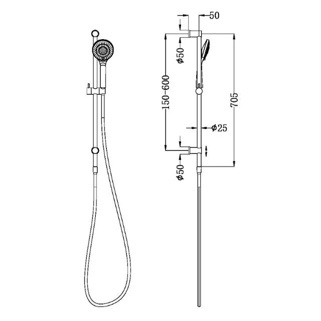 Nero Mecca Rail Shower With Air Shower Brushed Nickel