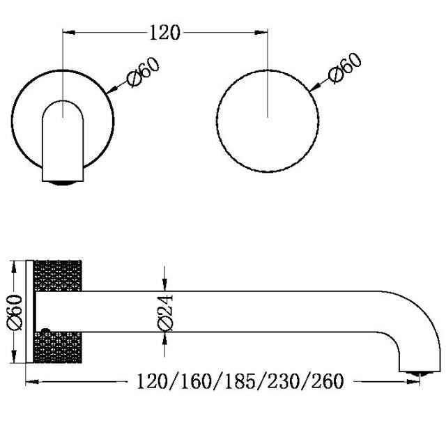 Nero Opal Progressive Wall Basin/Bath Set 185mm Graphite