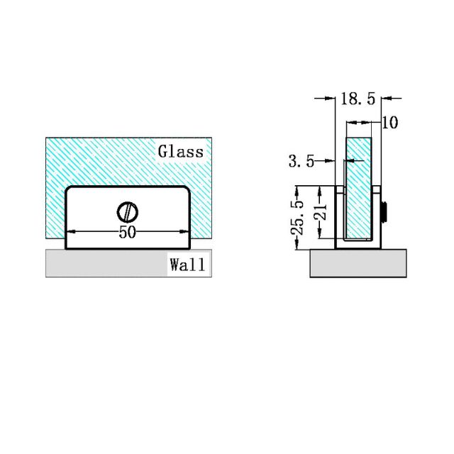 Technical Drawing Nero Shower U-Shaped Bracket 10mm Glass Brushed Gold