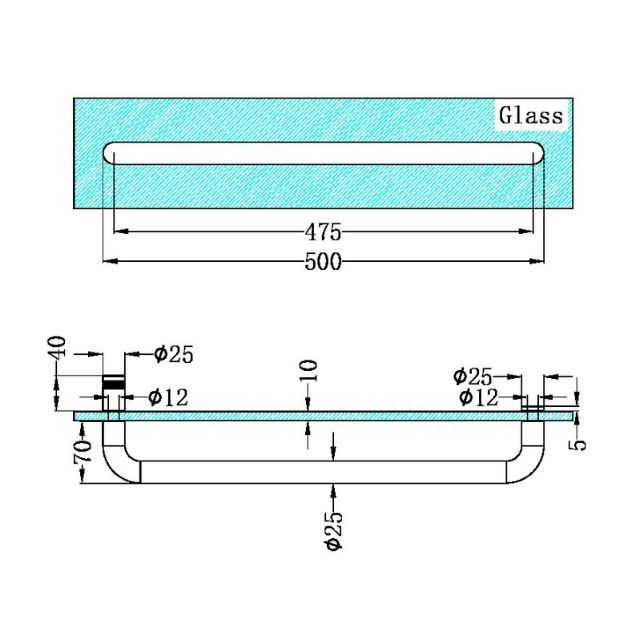 Nero Shower Towel Bar 500mm Chrome