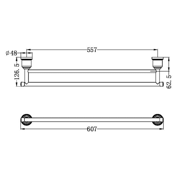 Nero York Double Towel Rail 600mm Aged Brass