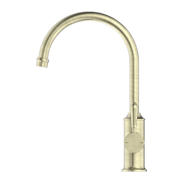 Buy Online Nero York Kitchen Mixer Gooseneck Spout With Metal Lever Aged Brass NR69210602AB - The Blue Space
