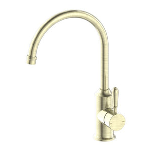 Nero York Kitchen Mixer Gooseneck Spout With Metal Lever Aged Brass