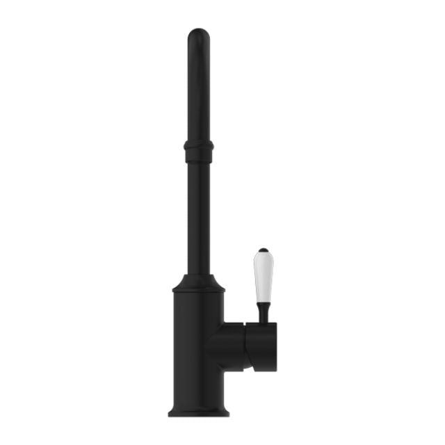 Nero York Kitchen Mixer Gooseneck Spout With White Porcelain Lever Matte Black
