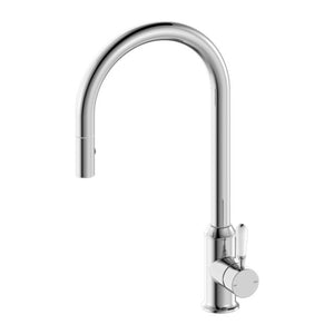 Nero York Pull Out Sink Mixer With Vegie Spray Function With White Porcelain Lever Chrome