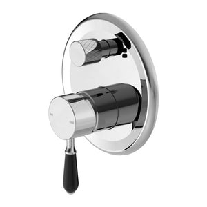 Nero York Shower Mixer With Diverter With Black Porcelain Lever Chrome