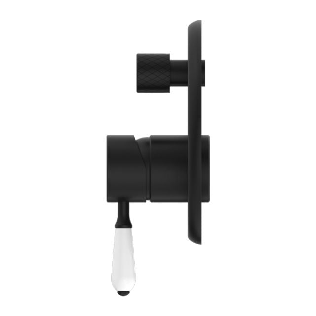 Buy Online Nero York Shower Mixer With Diverter With White Porcelain Lever Matte Black NR692109a01MB - The Blue Space