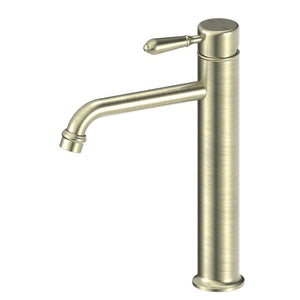 Nero York Straight Tall Basin Mixer With Metal Lever Aged Brass