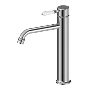 Nero York Straight Tall Basin Mixer With White Porcelain Lever Chrome