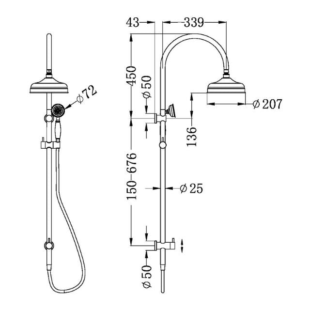 Nero York Twin Shower With White Porcelain Hand Shower Chrome