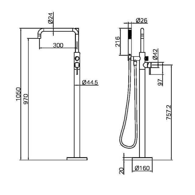 Nero Zen SS316L Freestanding Bath Mixer With Outdoor Shower Hose Brushed Gold