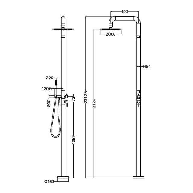 Nero Zen SS316L Outdoor Freestanding Shower Column Brushed Bronze