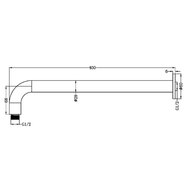 Nero Zen SS316L Round Shower Arm 400mm Length Brushed Nickel
