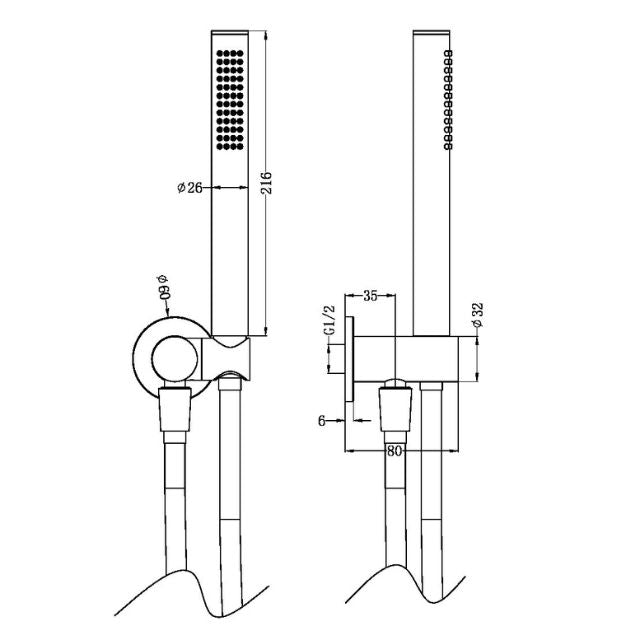 Nero Zen SS316L Shower On Bracket With Outdoor Shower Hose Brushed Gold