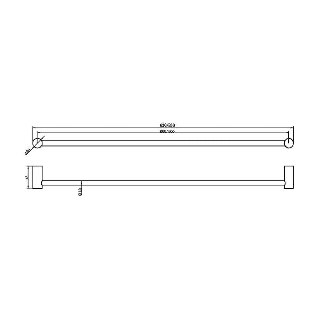 Nero Zen SS316L Single Towel Rail 600mm Graphite