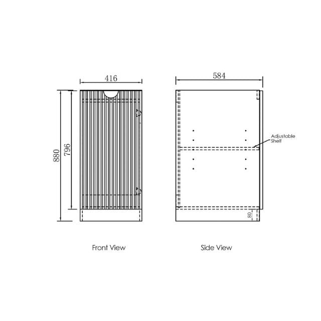 Technical Drawing 416mm Fluted Floor Standing Cabinet  For Otti Marlo 1715mm Fluted Laundry Set C - Black - The Blue Space