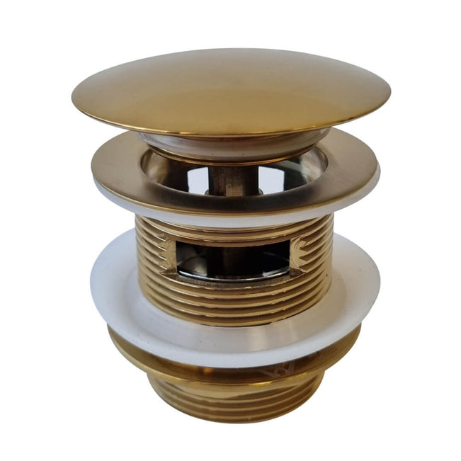 Turner Hastings 40mm Safety Pull-Out Pop-Up Bath Waste with Short Tail with Overflow - Brushed Brass BA409PA-OF-BB - The Blue Space