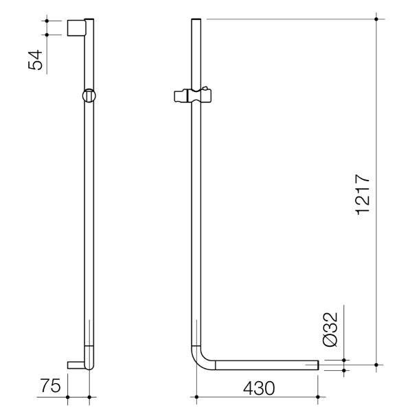 Caroma Opal Support VJet Shower with 90 Degree Rail - Left and Right - Chrome