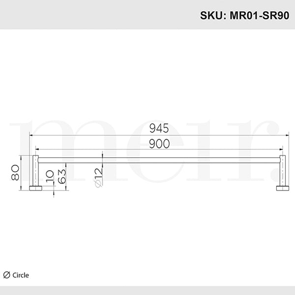 Meir Round Single Matte Black Towel Rail 900mm