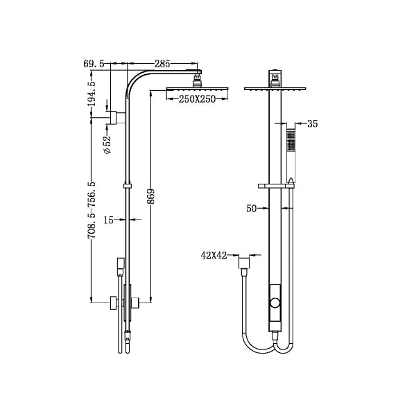 Nero Rain Square Shower Set Double Hose Chrome