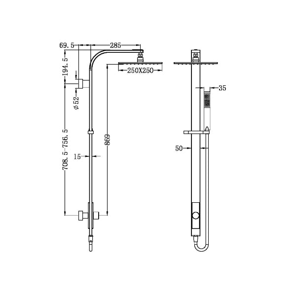 Nero Astra Rain Square Twin Shower Single Hose Chrome
