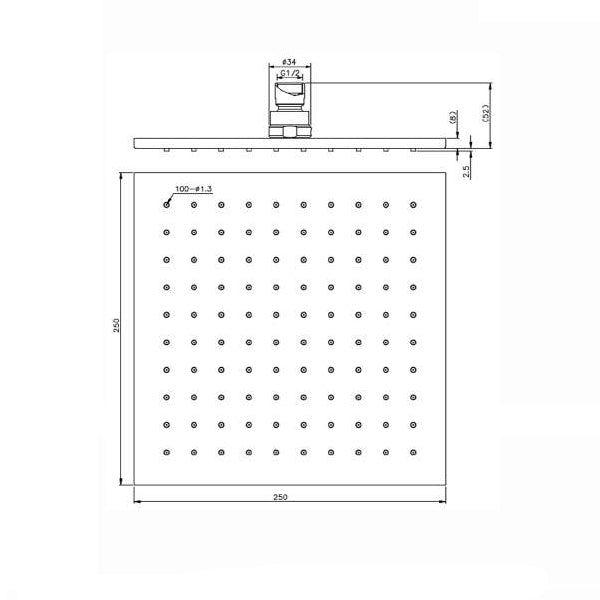 Nero Square Shower Head 250mm - Gun Metal Grey