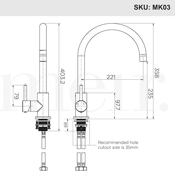 Meir Round Kitchen Mixer - Champagne Dimensions - The Blue Space