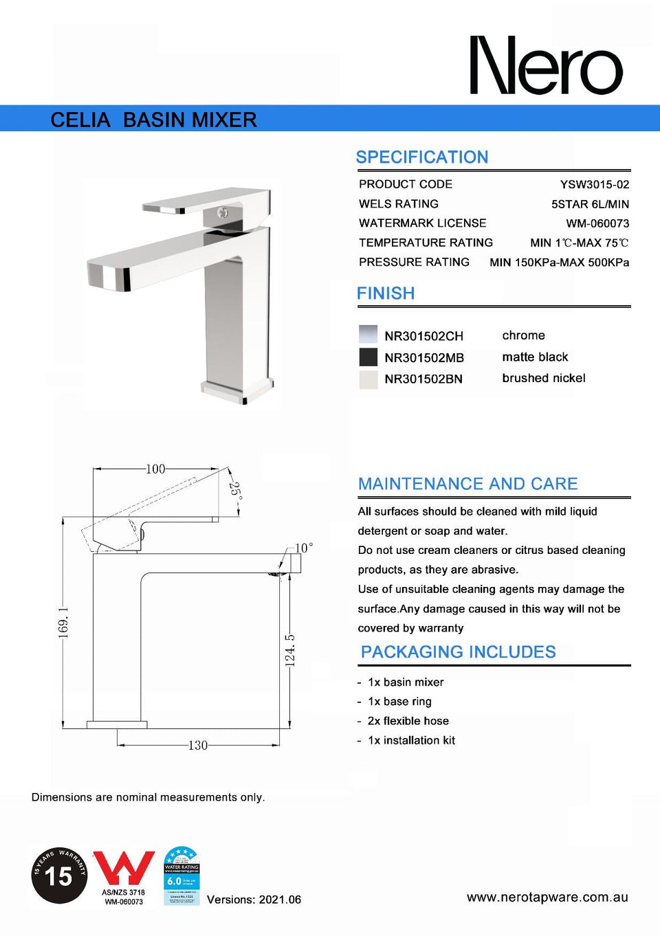 Nero Celia Basin Mixer Builders Range Matte Black