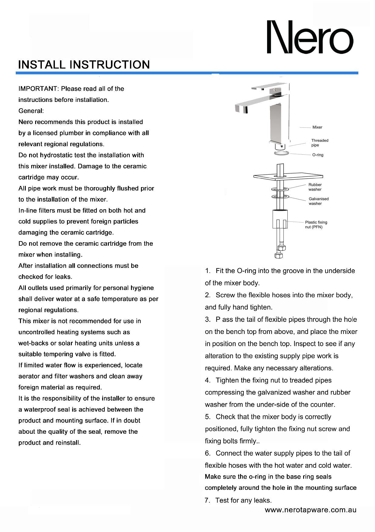 Install Instructions: Nero Celia Straight Basin Mixer - Matte Black