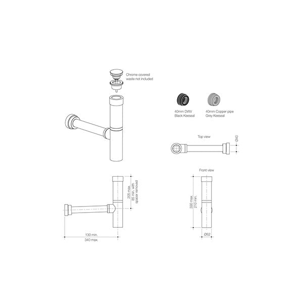 Caroma Modina Chrome Bottle Trap by Caroma - The Blue Space