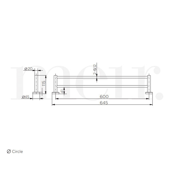 Meir Round Double Towel Rail 600mm - Chrome