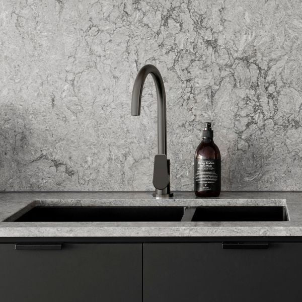 Meir Paddle Round Gooseneck Kitchen Sink Mixer Tap Shadow in Modern Kitchen Design - The Blue Space