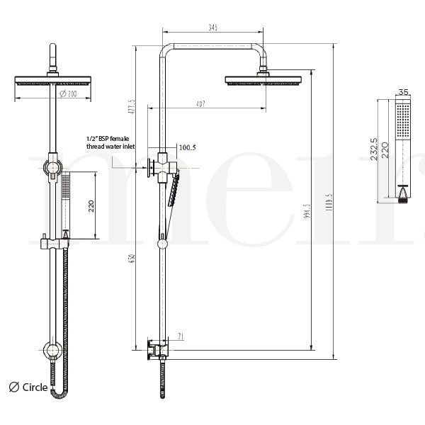 Meir Round Combination Shower Rail 200mm Rose & Hand Shower - Tiger Bronze