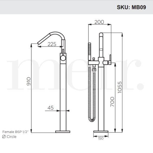 Meir Freestanding Round Bath Mixer with Hand Spray - Shadow
